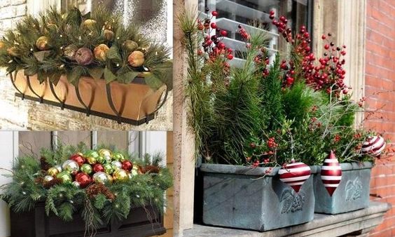 zimní truhlíky - dekorace 21 Vyzdobte si parapety a balkóny v zimní období – 25+ inspirací z truhlíků